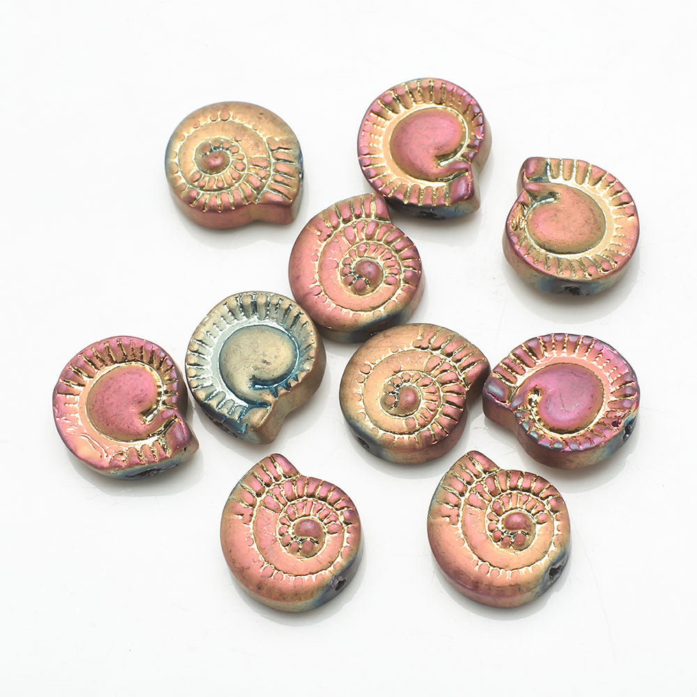 Electroplated Snail Glass Beads 12mm Transparent Iridescent 30pcs 22