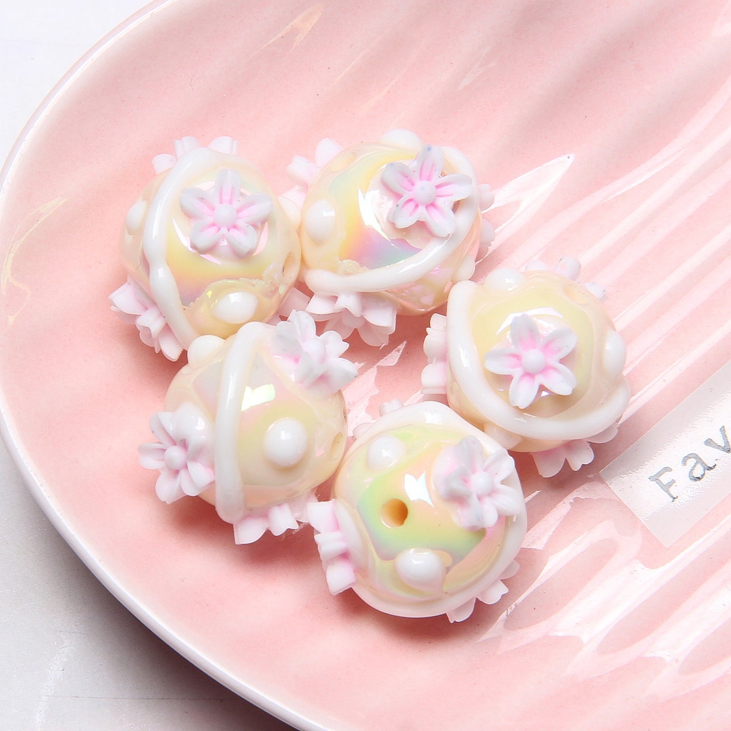 Painted Flower Acrylic Beads 16mm Round 14x18mm Square Purple Hand Painted 1pc 10