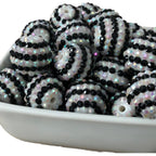 Striped Rhinestone Bubblegum Beads 16-22mm Black and White Resin 5pcs 3