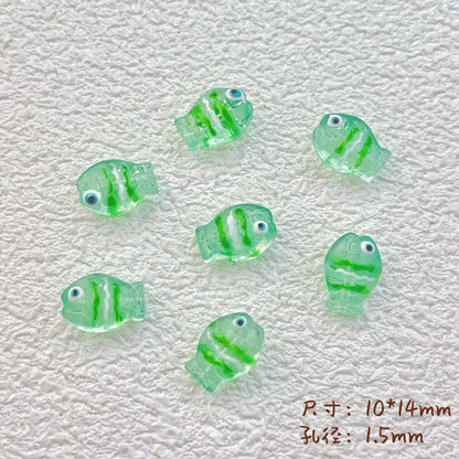 Hand Painted Fish Enamel Glass Beads 10x14mm Translucent Colorful 1pc 11