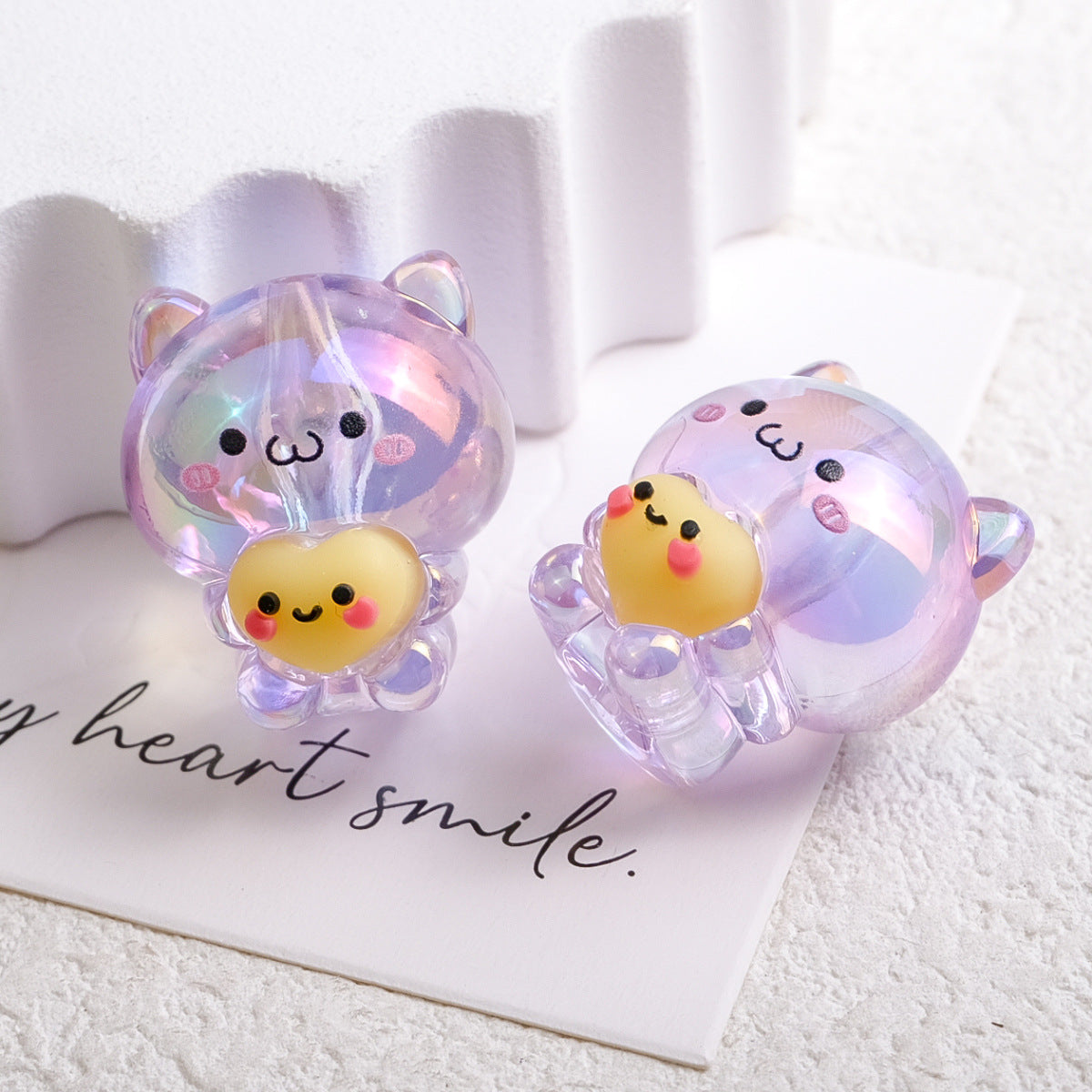 Plating Heart Acrylic Beads 27mm Transparent Cat Design 10pcs 5