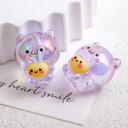 Plating Heart Acrylic Beads 27mm Transparent Cat Design 10pcs 5