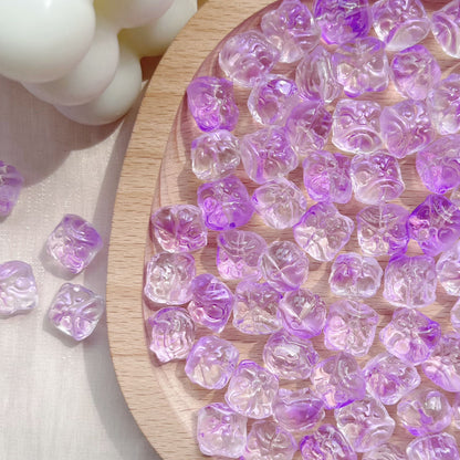 Vintage Lion-Like Glass Beads 12mm Pastel Etched Design 30pcs 9