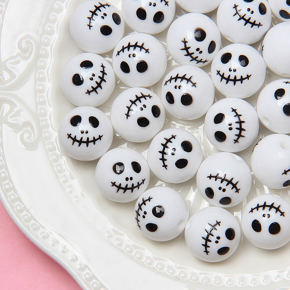 Halloween Printed Acrylic Beads 16mm Pumpkin Ghost Designs 2
