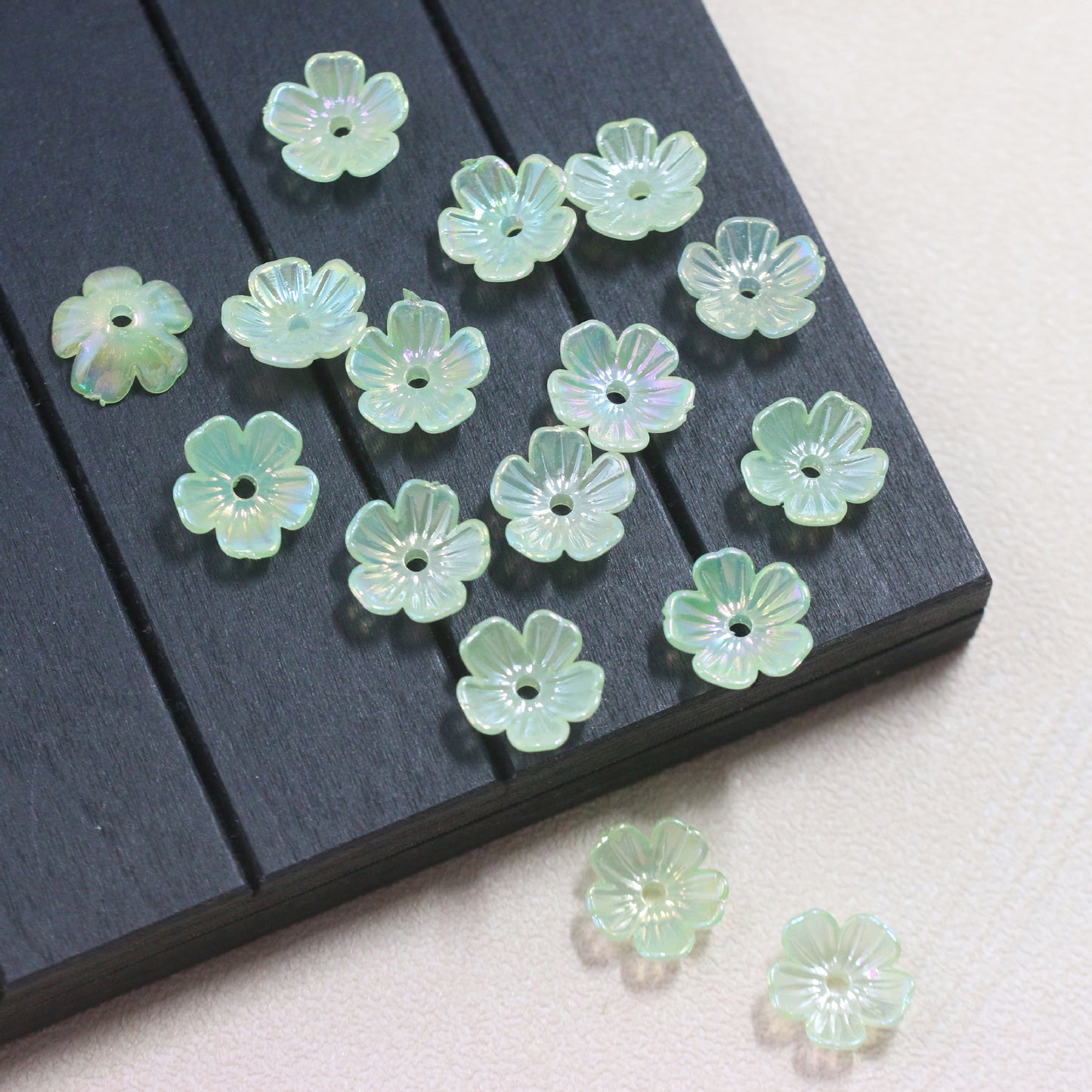 Plated Five Flower Acrylic Beads 11mm Iridescent Pastel 100pcs 9
