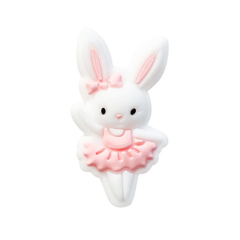 Silicone Focal Beads Rabbit Wearing Pink Bow 10pcs 4