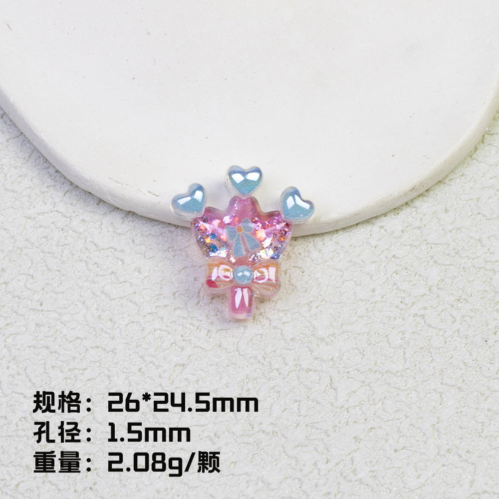 Glitter Crown Lollipop Resin Beads 26mm Transparent Pastel Colors 10pcs 6