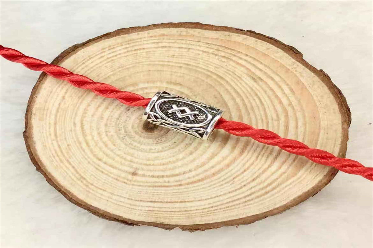 Tube Metal Beads Viking Note Patterned Silver Tone 100pcs 10