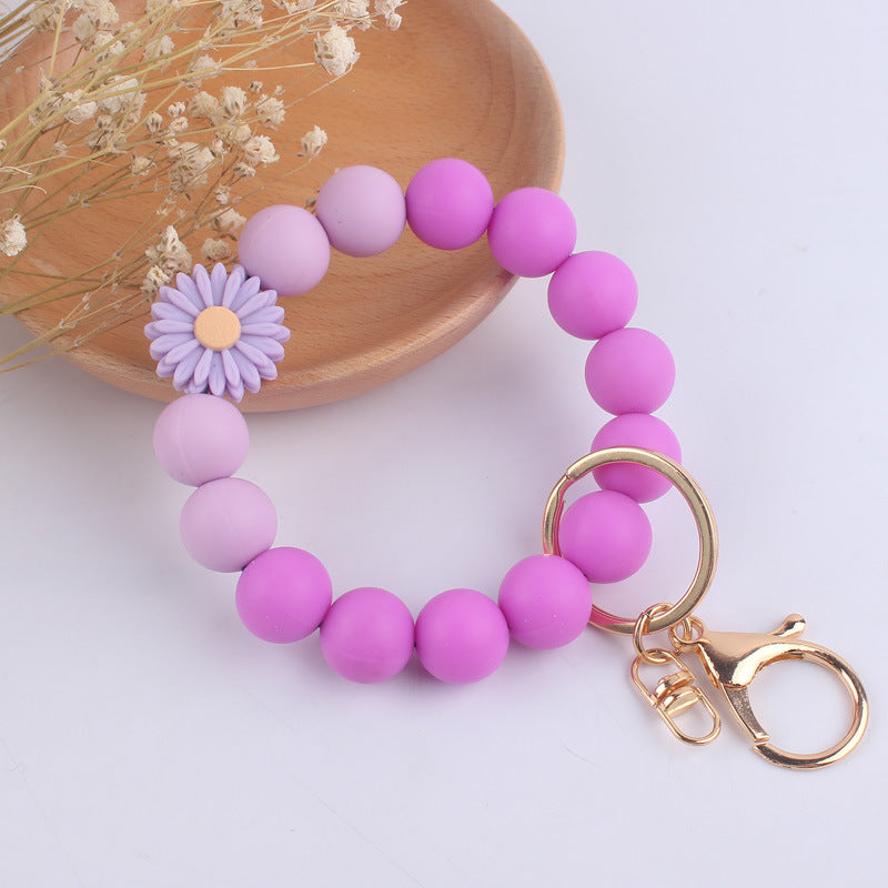 Silicone Beaded Daisy Rose Wristlet Keychain with Gold Clasp 8