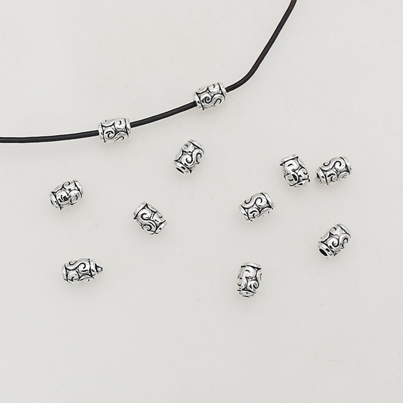 Elliptical Metal Beads 6mm Tibetan Silver Tone Swirl Design 1pc 5