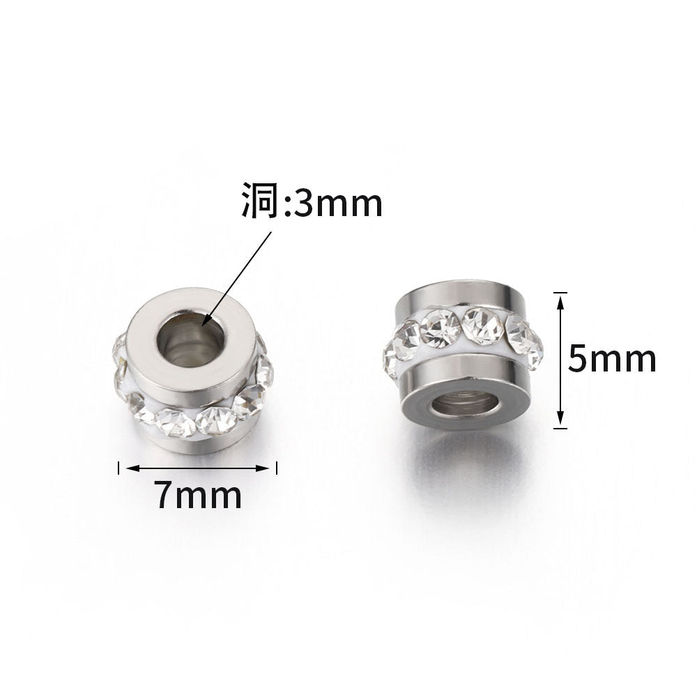 Stainless Steel Tube Metal Beads 7mm Rhinestone Embeded 10pcs 3