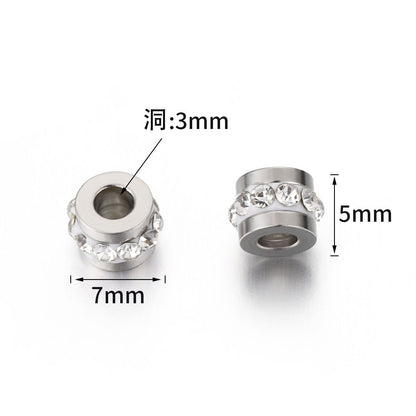 Stainless Steel Tube Metal Beads 7mm Rhinestone Embeded 10pcs 3