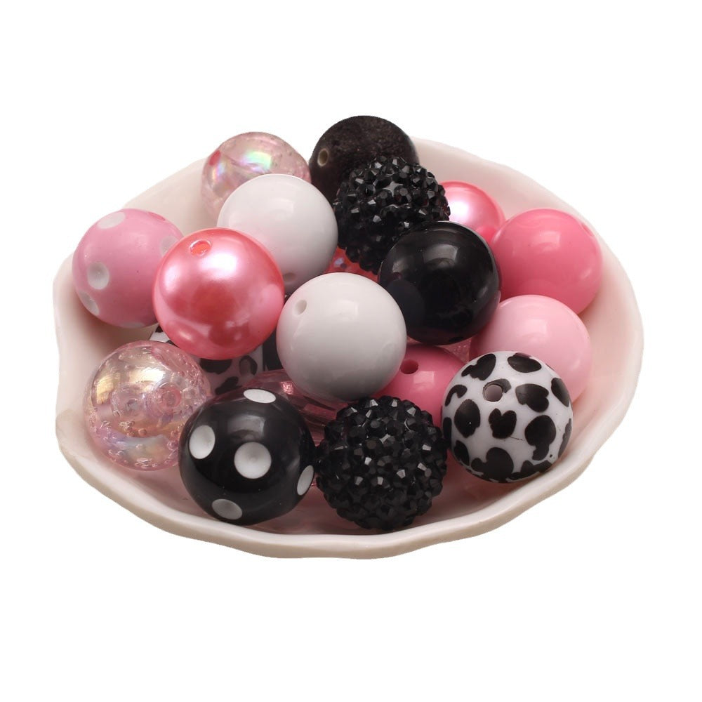 Bubblegum Beads 20mm Pink Black Cow Print Glossy Matte Chunky Mix 50pcs 5
