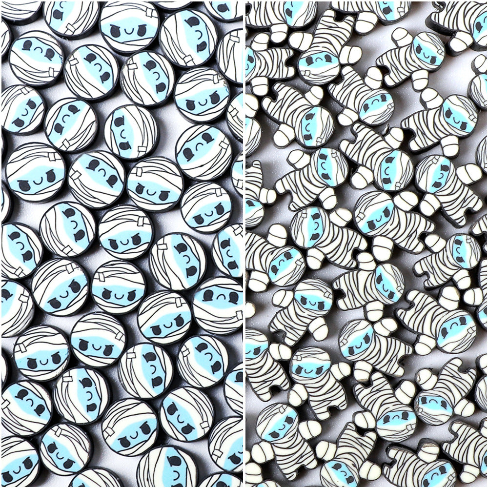 Halloween Mummy Clay Beads 10mm Polymer Cute Character 100pcs