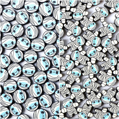 Halloween Mummy Clay Beads 10mm Polymer Cute Character 100pcs