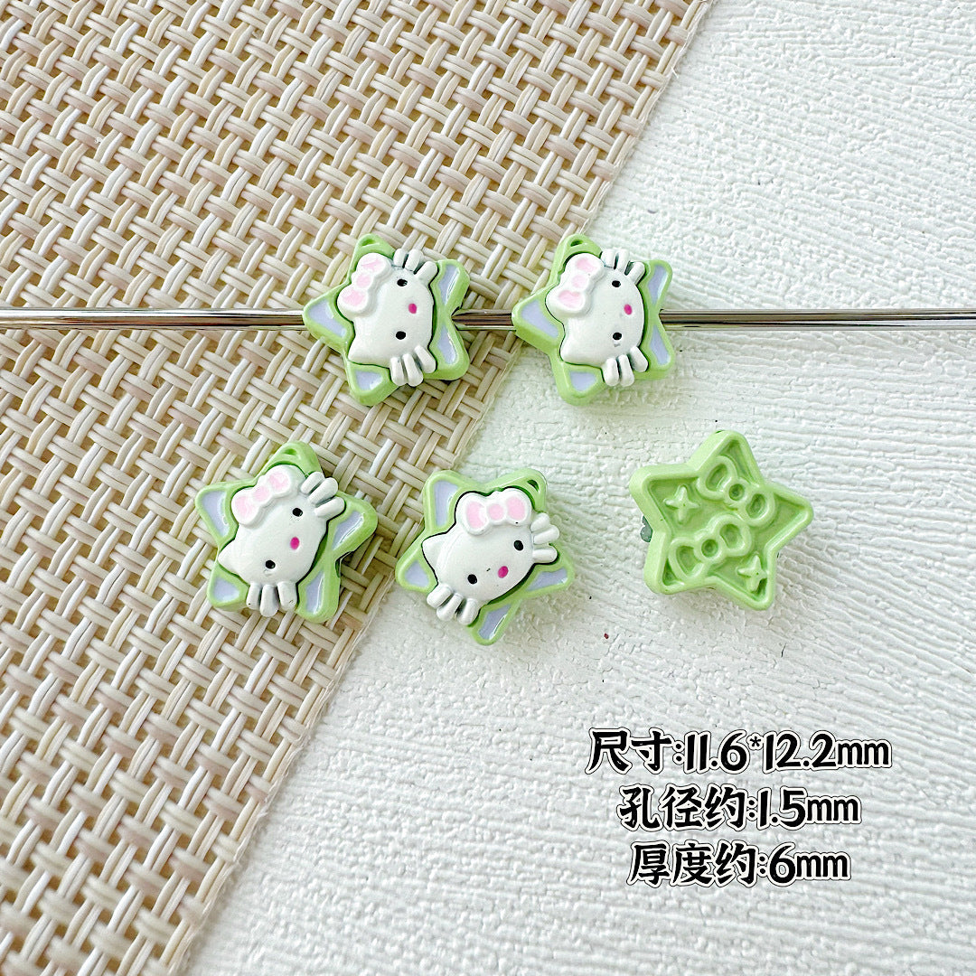 Star Shaped Metal Beads Adorable Painted Animals Glossy Alloy 10pcs 11