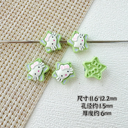 Star Shaped Metal Beads Adorable Painted Animals Glossy Alloy 10pcs 11