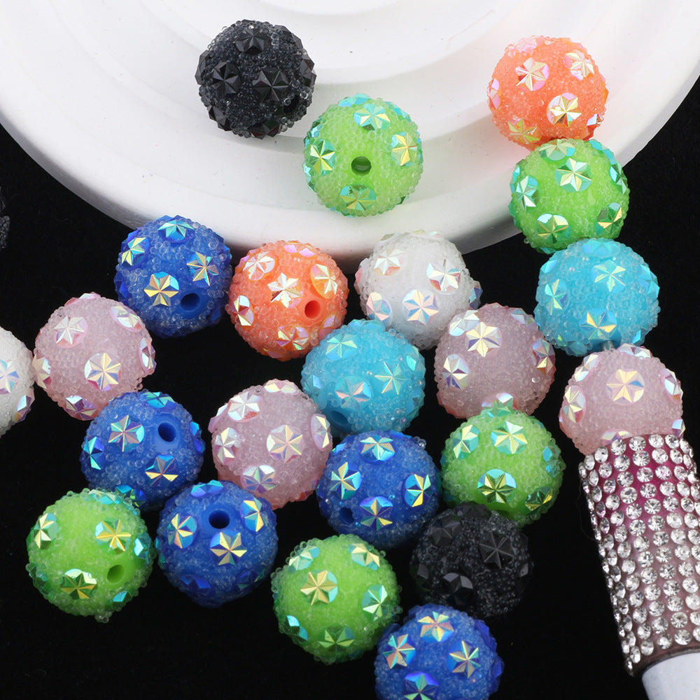 Rhinestone Bubblegum Beads 16mm Colorful Ice Flower Sugar Covered Texture 10pcs 3