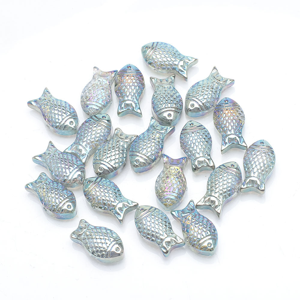 Electroplated Transparent Fish Glass Beads 8x15mm 30pcs 9