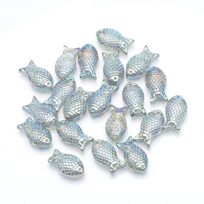 Electroplated Transparent Fish Glass Beads 8x15mm 30pcs 9