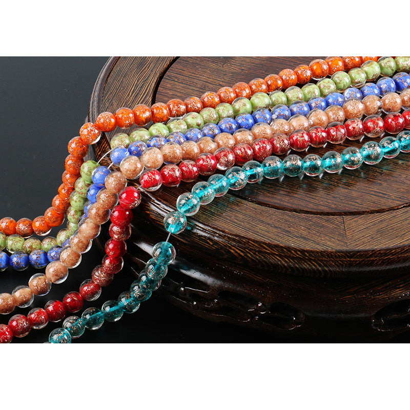Lampwork Glass Beads Round 8-12mm Dyed Core Gold Foil 100pcs