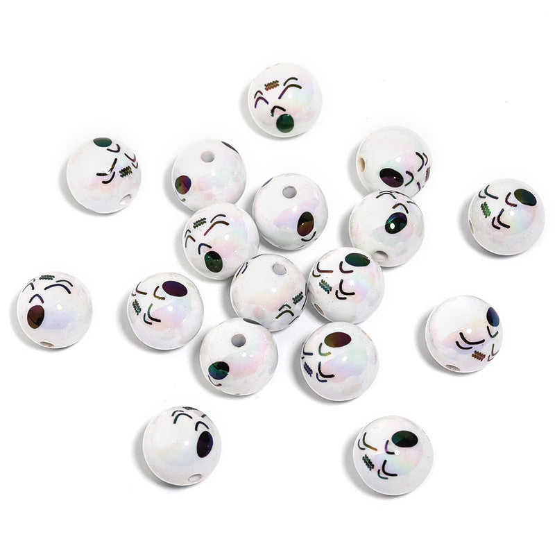 UV Plating Round Acrylic Beads 16mm Funny Emoji Faces 50pcs 8