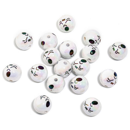 UV Plating Round Acrylic Beads 16mm Funny Emoji Faces 50pcs 8
