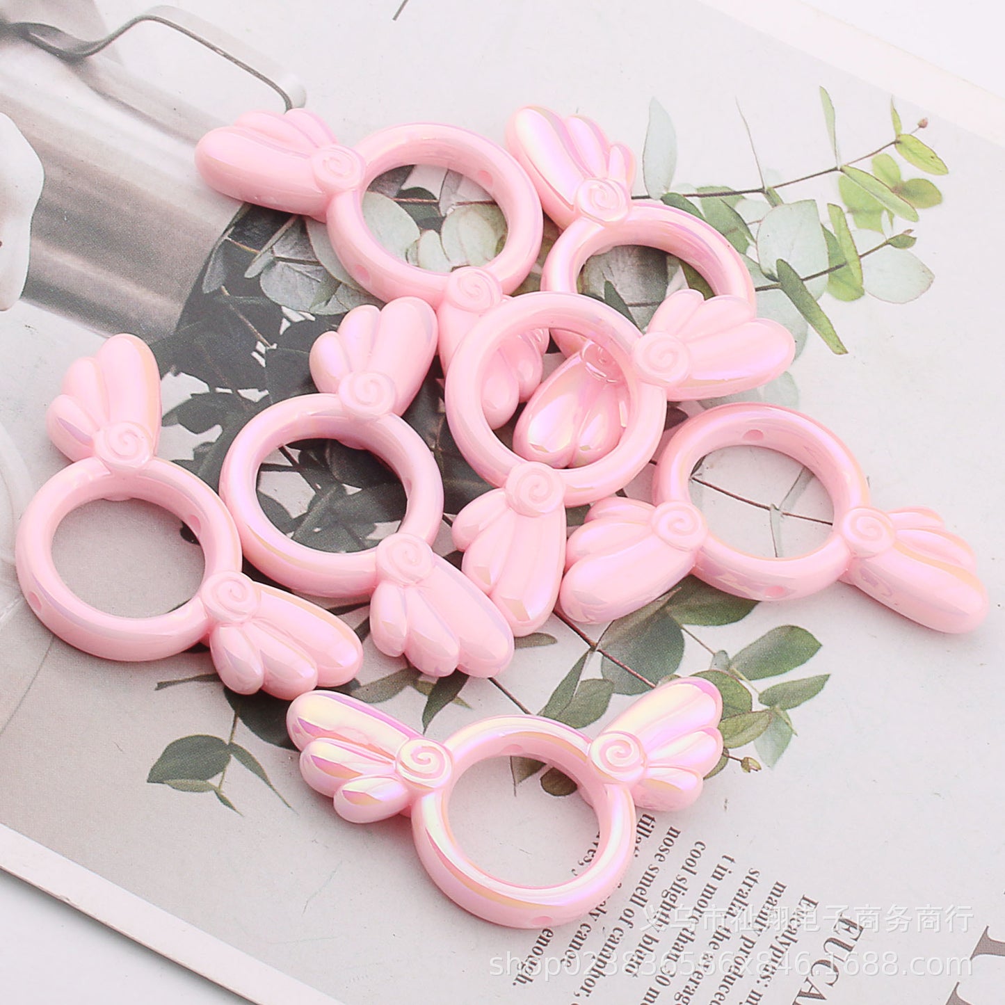 UV Color Plated Solid Color Varied Sakura Angel Wings Acrylic Beads 2pcs 17