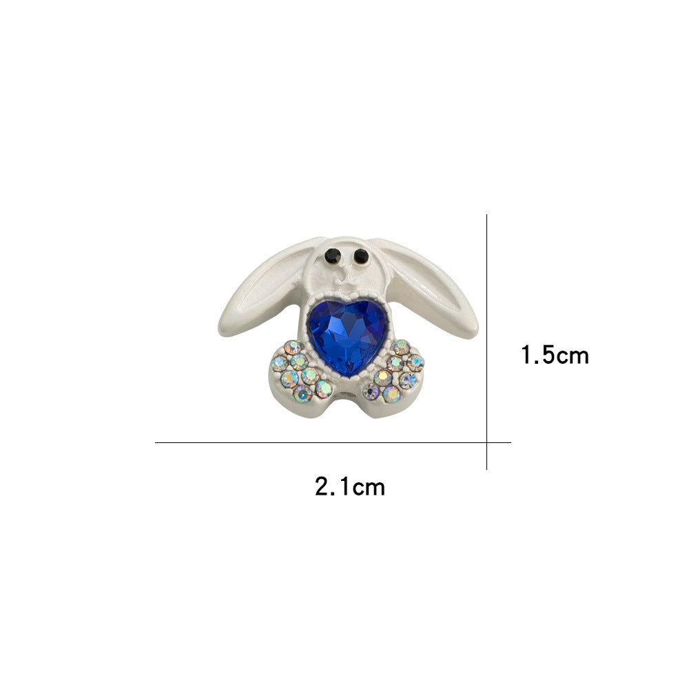 Bunny Holding Heart Rhinestone Beads 21mm Alloy Embeded 10pcs 5