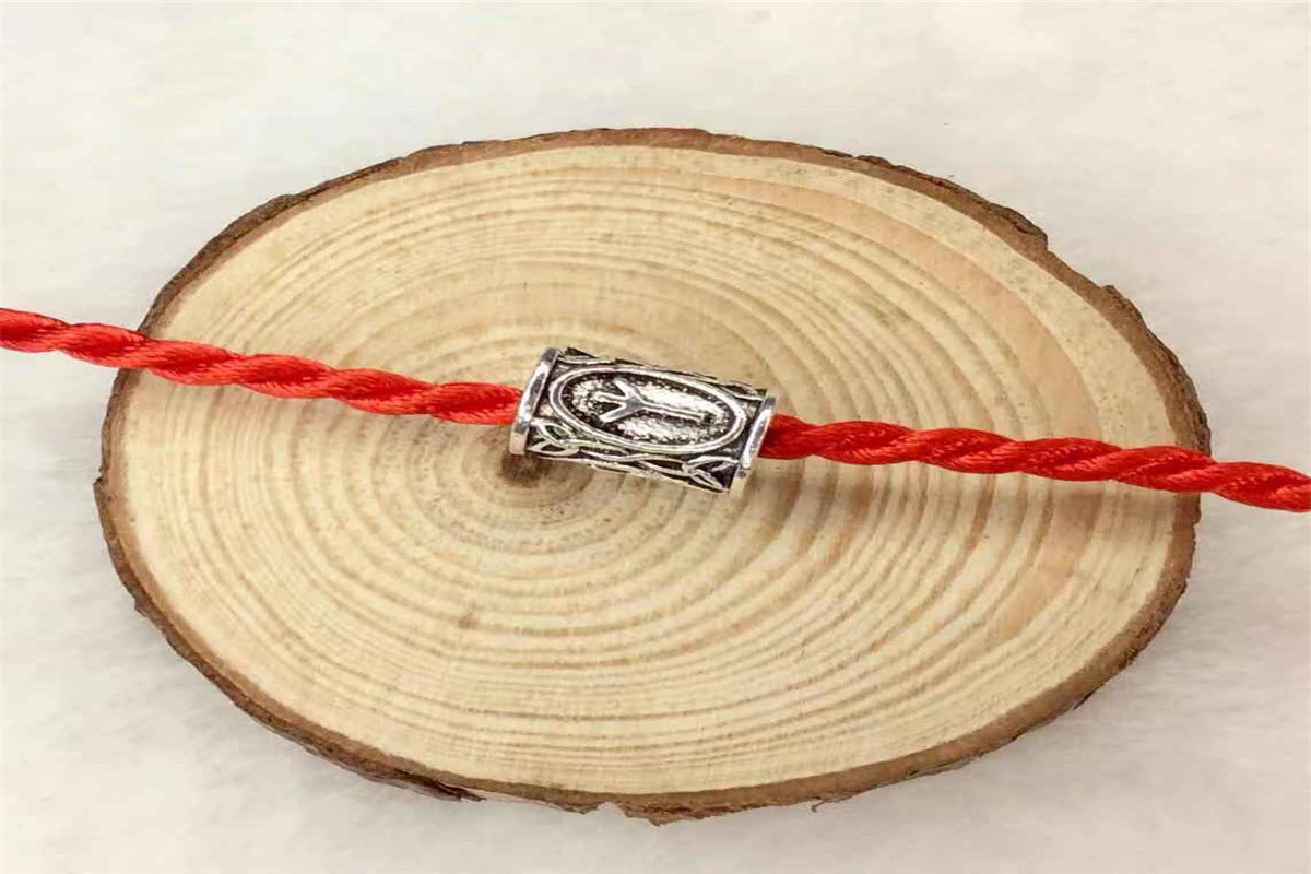 Tube Metal Beads Viking Note Patterned Silver Tone 100pcs 26