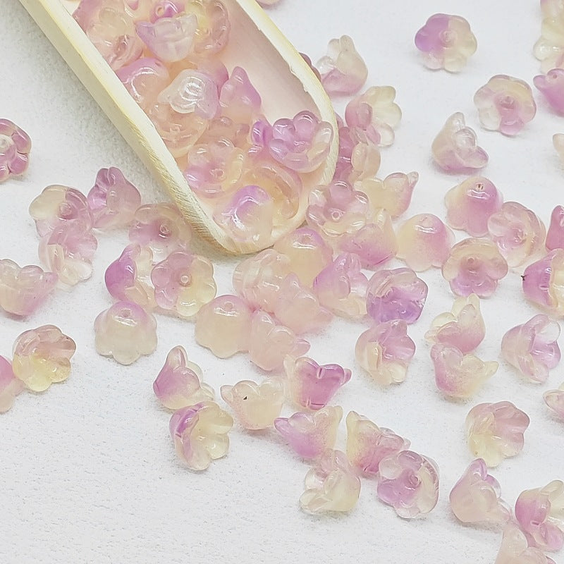 Campanula Flower Glass Beads 7x12mm Frosted Glossy Pastel 50pcs 24