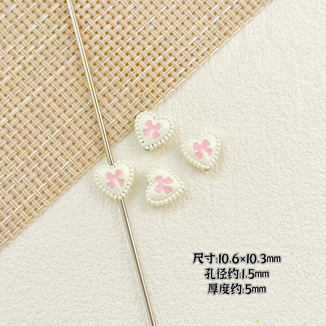 Bone and Heart Metal Beads 15mm and 10mm Baking Painted Alloy 10pcs 16