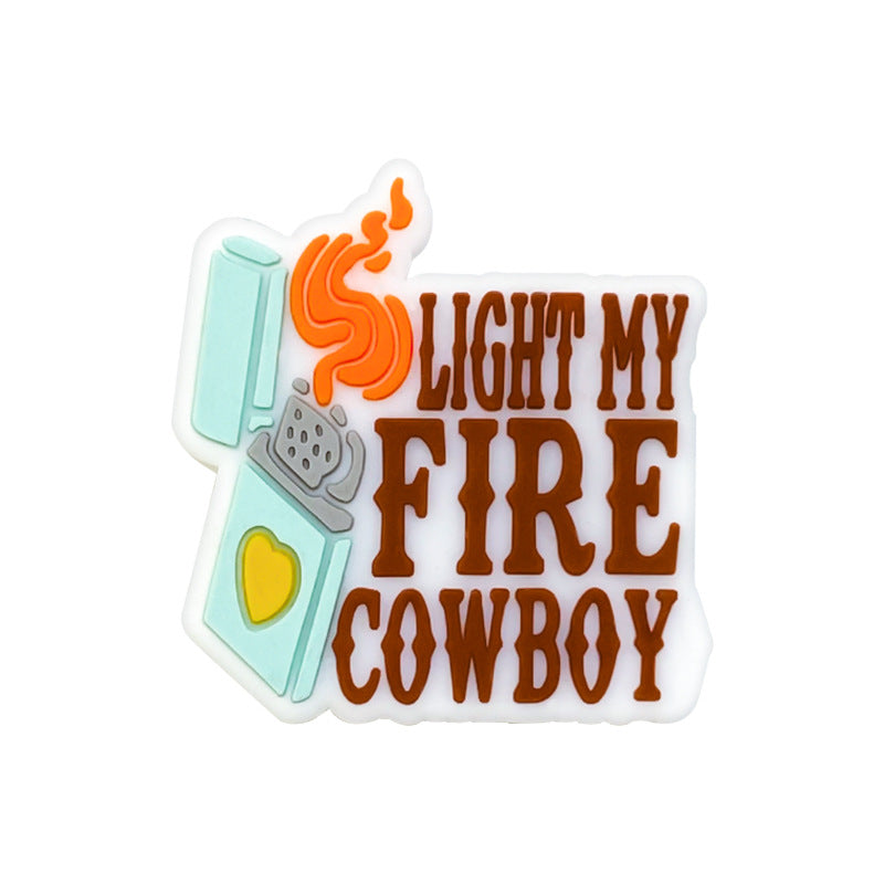 Silicone Focal Beads Lighter Light My Fire Text 20pcs 6