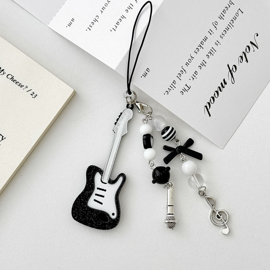 Black Guitar Resin Phone Charm Musical Pendant 7cm 2pcs 2