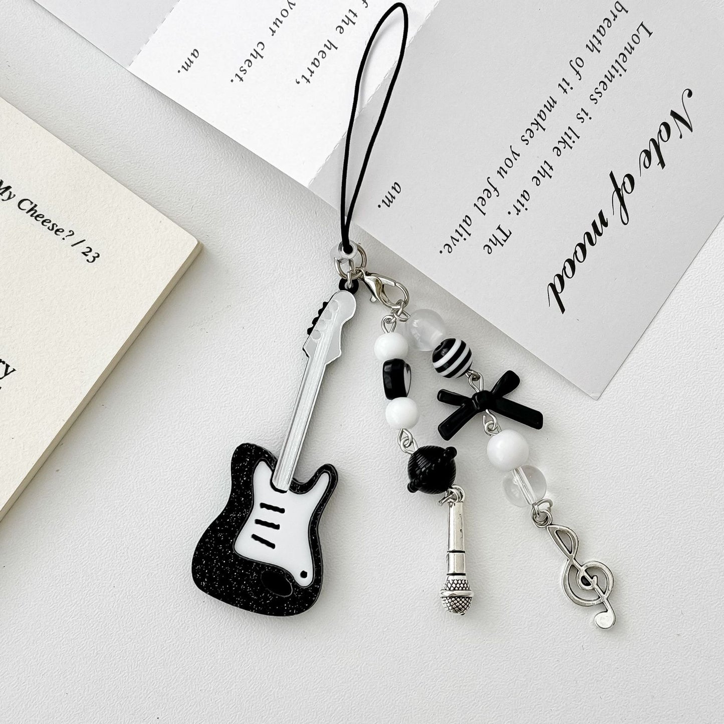 Black Guitar Resin Phone Charm Musical Pendant 7cm 2pcs 2