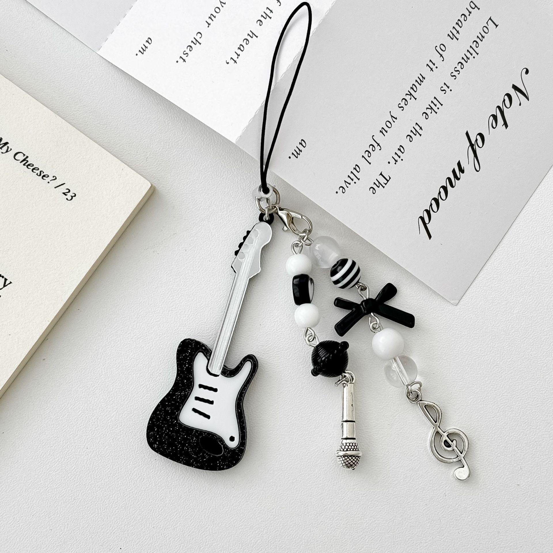 Black Guitar Resin Phone Charm Musical Pendant 7cm 2pcs 2