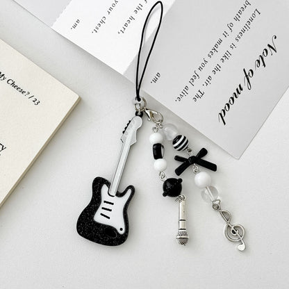 Black Guitar Resin Phone Charm Musical Pendant 7cm 2pcs 2