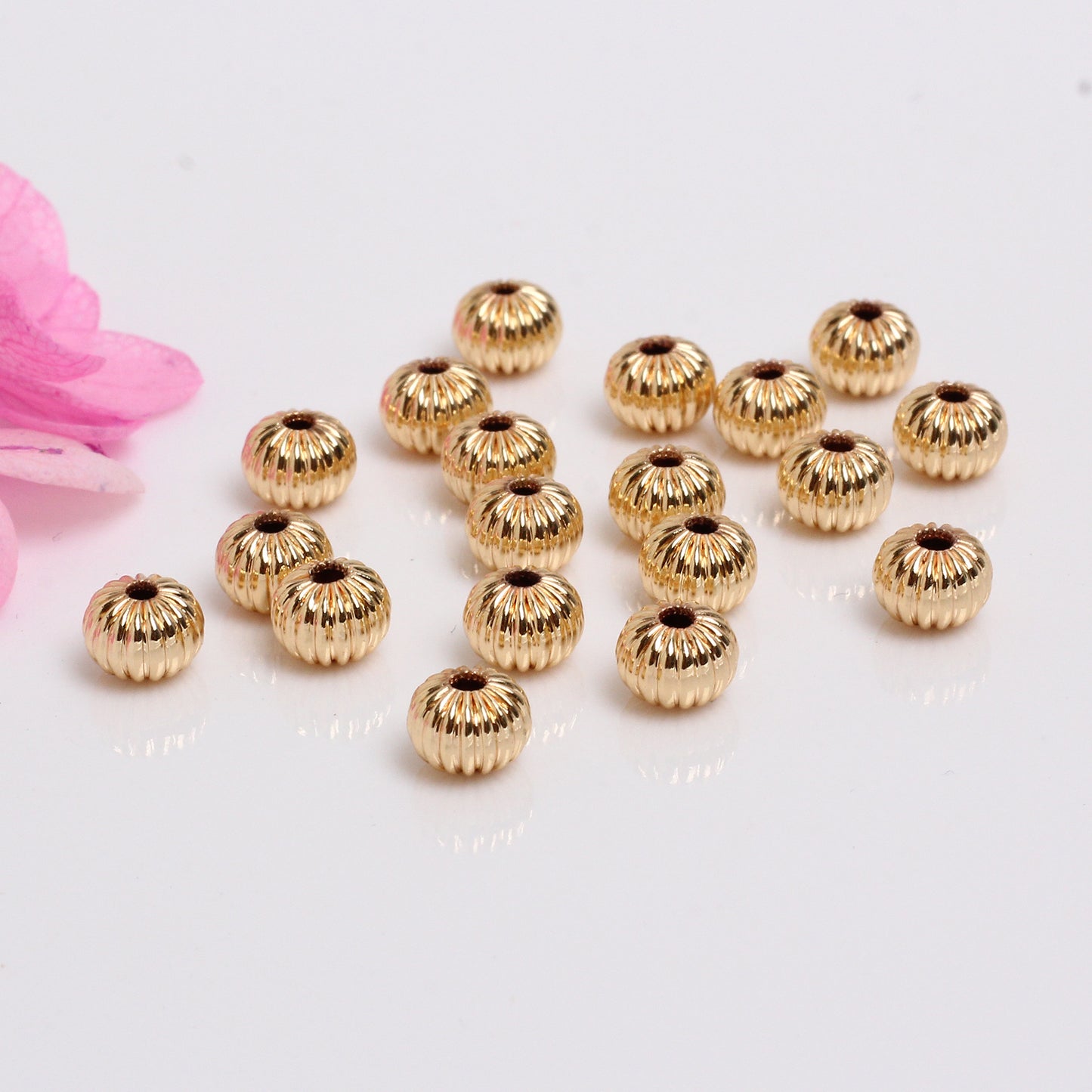 Brass Flat Pumpkin Striped Metal Beads 4-8mm Antique Gold Tone 100pcs 2