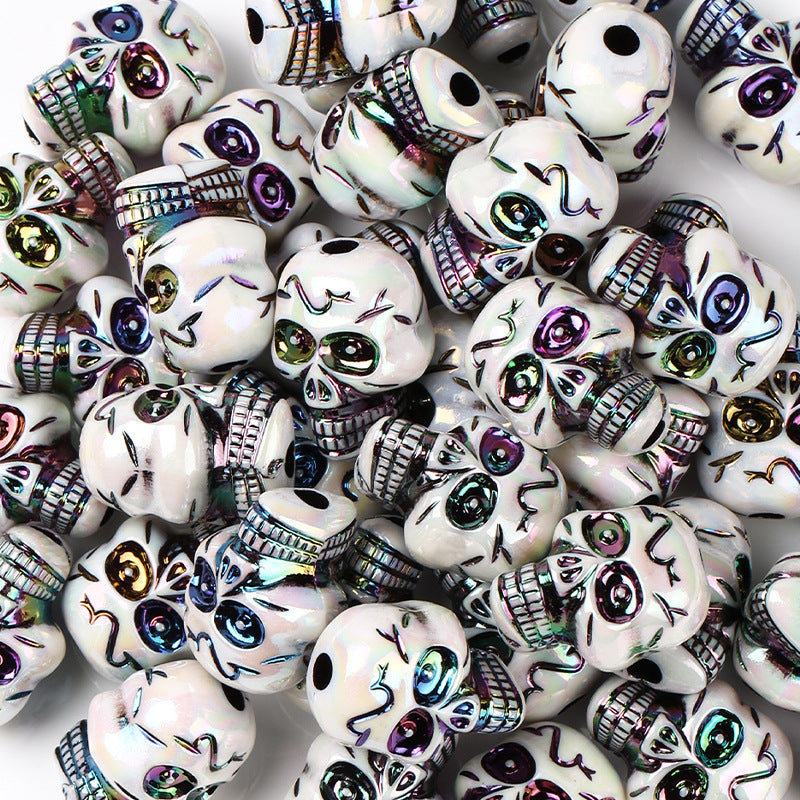 Halloween AB Color Plated Skull Acrylic Beads 17.5-23mm 5