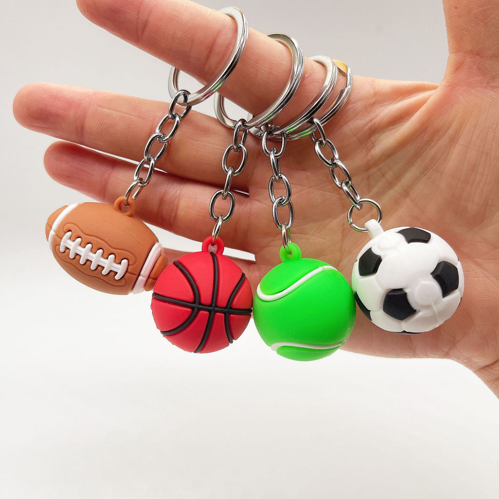 PVC Sports Ball Keychain Creative Simulation Football Basketball Tennis Rugby