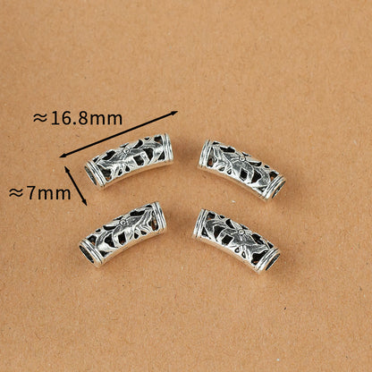 Tube Metal Beads Tibetan Hollowed-out Flower Pattern Vintage Silver Tone 20pcs 11