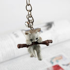 Resin Cat Keychain Cartoon Playful White Kitten with Branch Charm 2