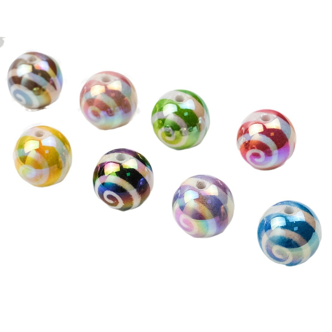 UV Plating Round Acrylic Beads 16mm Lollipop Rotating Pattern 50pcs 2
