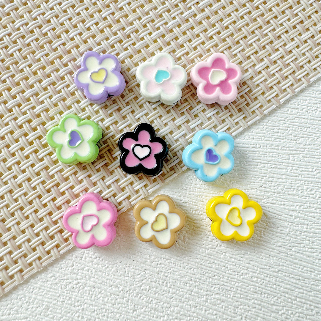 Heart and Flower Metal Beads 10mm Baking Painted Two-Color 20pcs 15