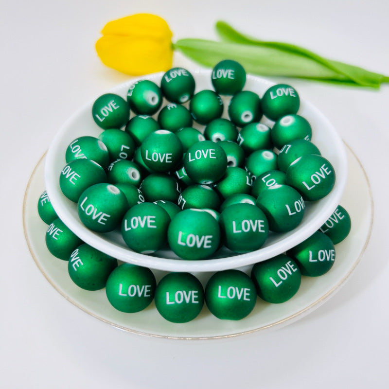 Rubberized Matte Painted Love Word Acrylic Beads 16mm 50pcs 10