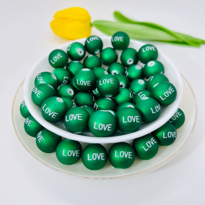 Rubberized Matte Painted Love Word Acrylic Beads 16mm 50pcs 10