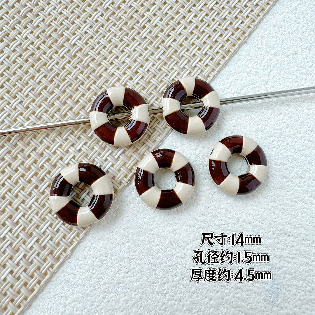 Swimming Ring Metal Beads 14mm Two-Tone Enamel Painted 10pcs 13