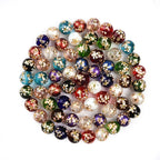 Frosted Round Glass Beads 8-12mm Translucent Gold Floral Design 50pcs 2