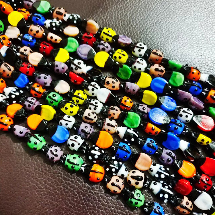 Hand Painted Ladybird Enamel Glass Beads 9x14mm Colorful 20pcs 2