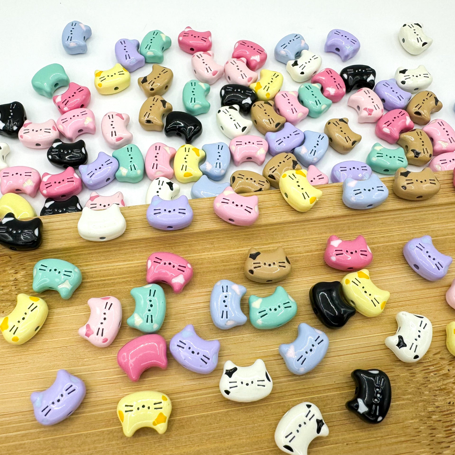 Kitten Metal Beads 12mm Baking Painted Colorful 10pcs 3
